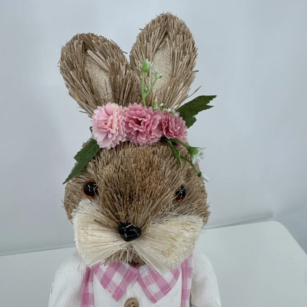 Vintage Pier 1 Sisal Straw Easter Bunny Set Of‎ 2 Dad (new) & Mom Spring Whimsy